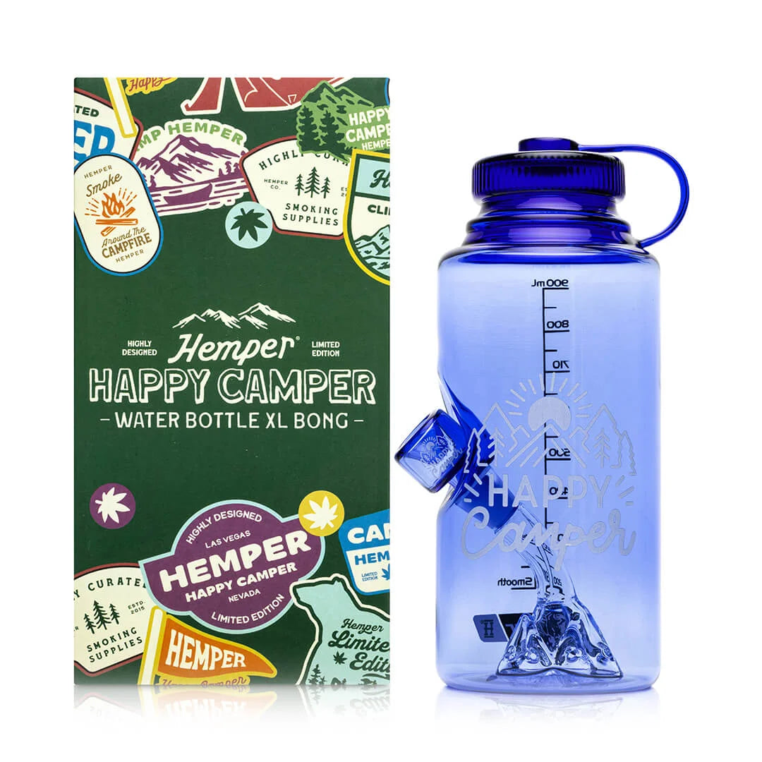 Hemper Happy Camper Wasserflasche XL Bong, tragbares Wasser- und Rauchgerät mit buntem Design, für unterwegs geeignet
