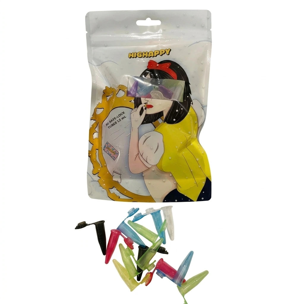 Hochwertige Safe Lock Röhrchen 1,5ml von Highappy für sichere Aufbewahrung von Proben, transparentes Kunststoffdesign.