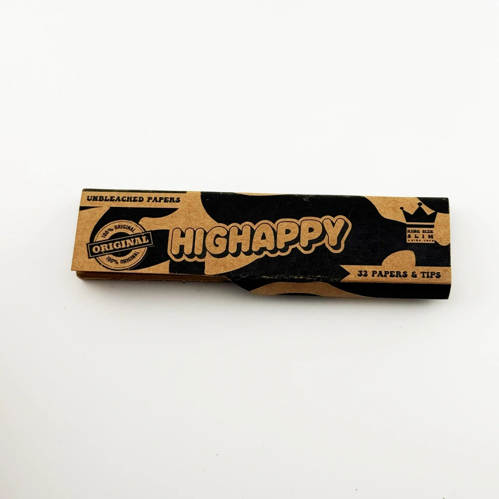 Ungebleichte Zigarettenpapier mit Tips und Seitenverschluss von Highappy, geschlossen, hochwertige Papier zum Selbstdrehen.
