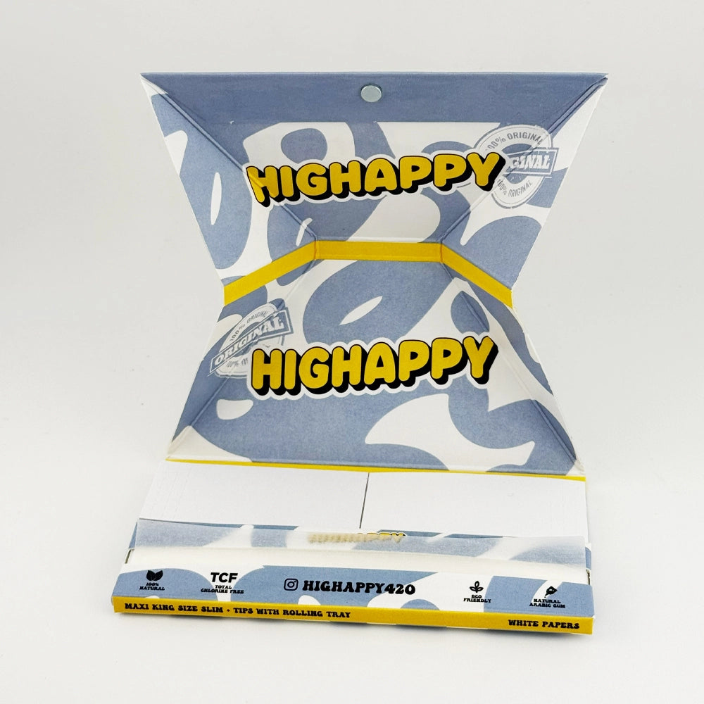 Weißes Papier-Set mit Tray, inklusive Organic White Papers und Tips, von Highappy, offen mit Papier und Tips sichtbar